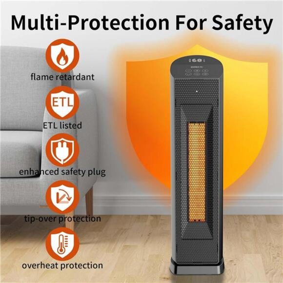 Space Heater for Indoor Use with Remote - 90° Oscillating Tower Electric Heater - Picture 5 of 8